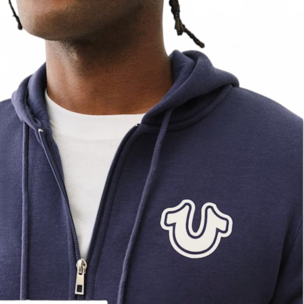 True Religion 2 PC Sweatsuit Men's Fleece Tracksuit Outfit Gift Set Navy Blue - Picture 4 of 16